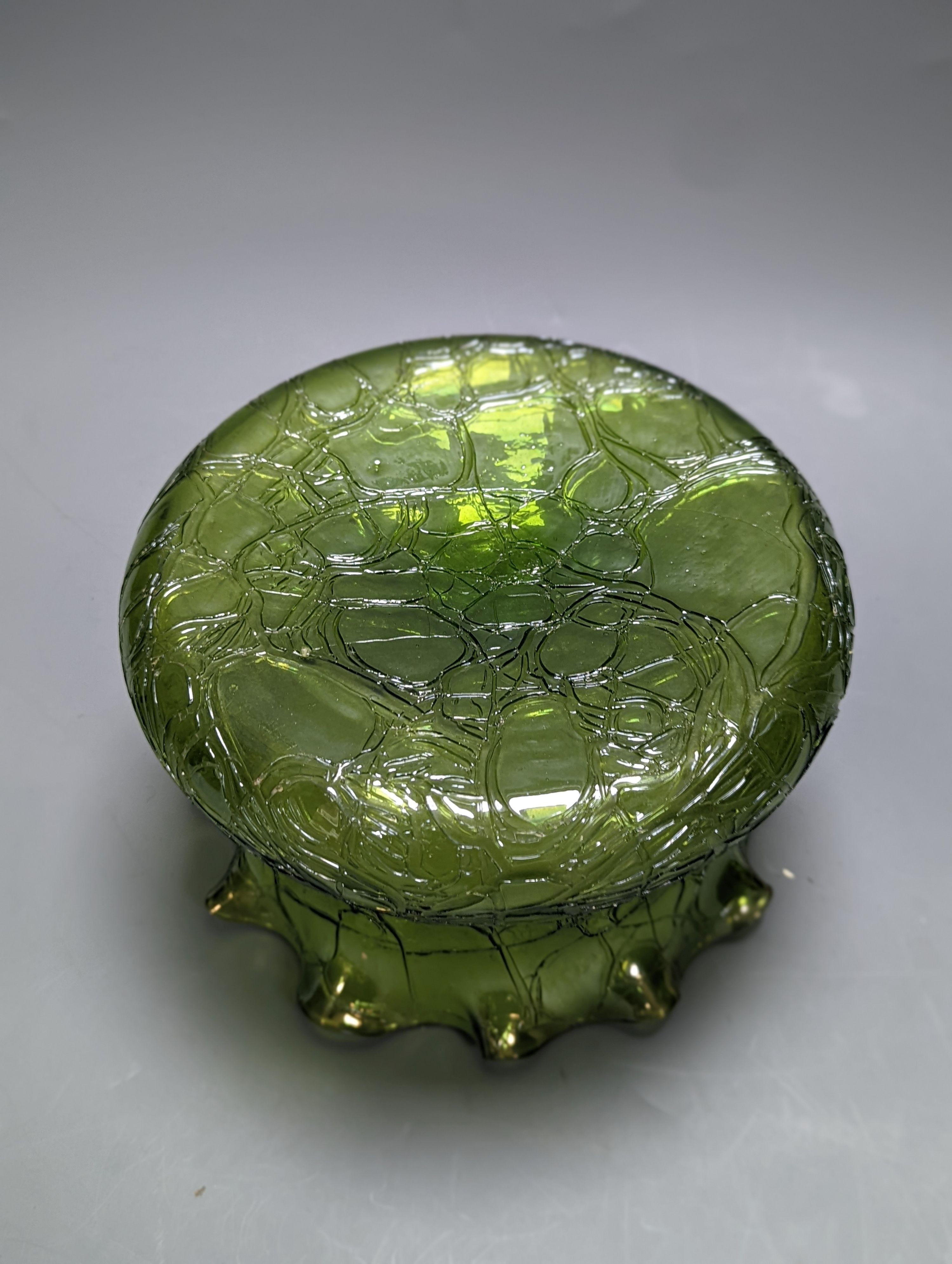 A Loetz type green crackle glass bowl 19cm